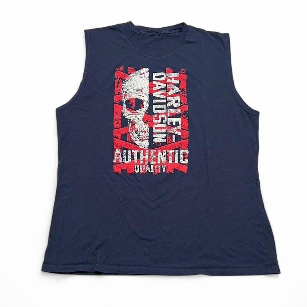 Harley Davidson Tank Top Mens XL‎ Navy Blue Skull Fox River Dealer Muscle Shirt